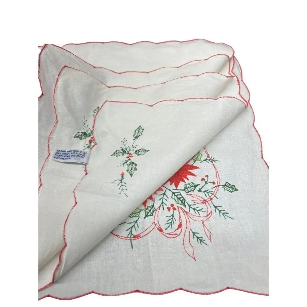 Vintage Cotton Imperial Elegance Christmas Placemat Set With Floral Embroidery &